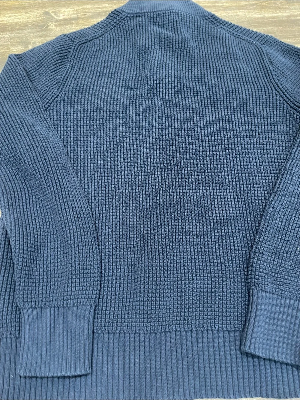 J.Crew Mens Large Navy Waffle Knit Quarter Zip Sweater 100% Cotton Pullover